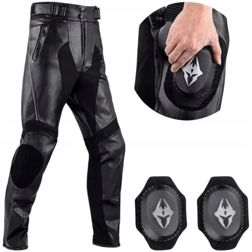 Мотоциклетные кожаные брюки чёрные защитные стильные UNISEX, размер 2XL